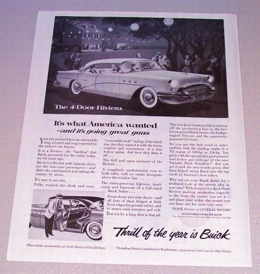 1955 Print Car Ad Buick 4 Door Riviera Automobile