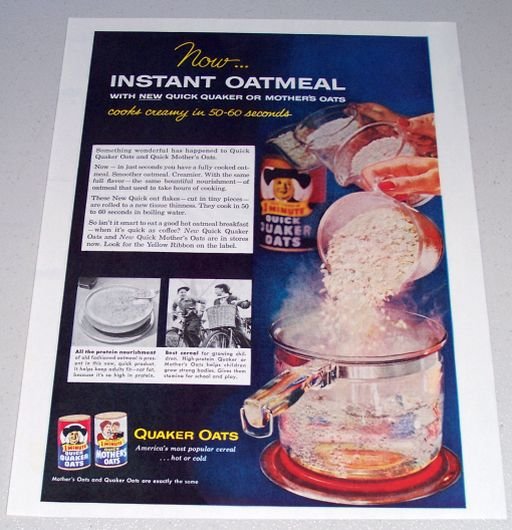 1955 Color Print Ad Quaker Oats Instant Oatmeal