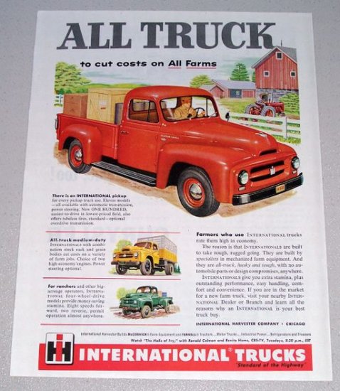 1955 Color Print Ad International 100 Pickup Truck Farming Art