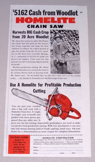 1955 Print Ad Homelite Chain Saw Mr Smart Connelly Springs NC
