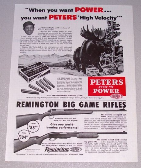 1955 Hunting Print Ad Peters High Velocity 30-06 Springfield Shells Big Moose Animal Art
