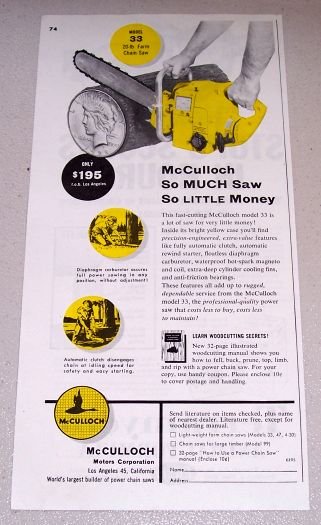 1954 McCulloch Model 33 Farm Chain Saw Print Ad