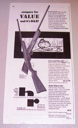 1954 Print Ad Harrington Richardson Pioneer 750 Rifle Gamester Special 348 Shotgun