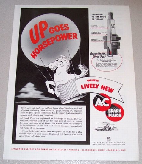 1954 Print Ad AC Spark Plugs Hot Air Baloon Horse Art