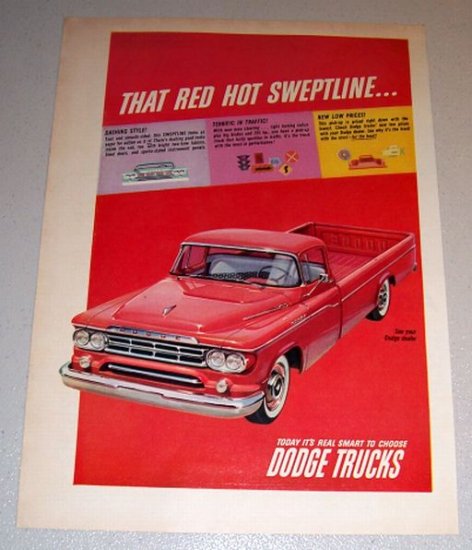 1959 Color Print Ad Dodge Sweptline Red Pickup Truck