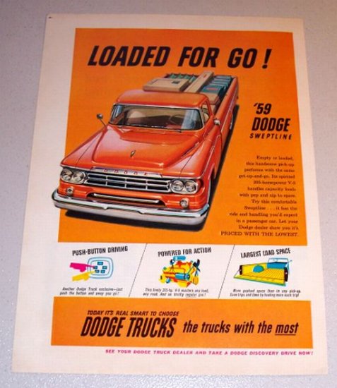 1959 Color Print Ad Dodge Sweptline Orange Pickup Truck