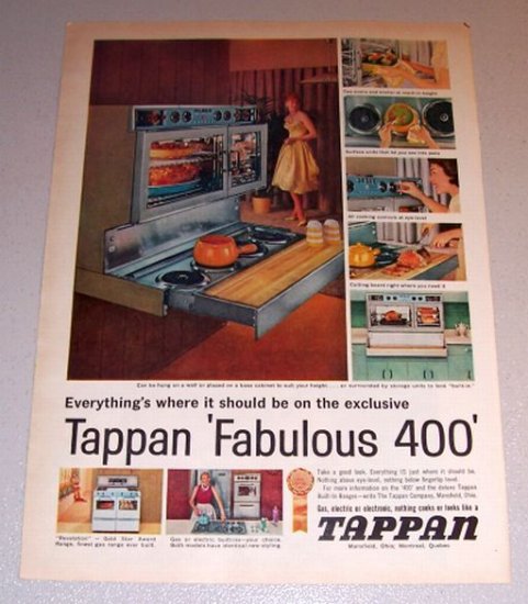 1959 Color Print Ad Tappan Fabulous 400 Built In Range