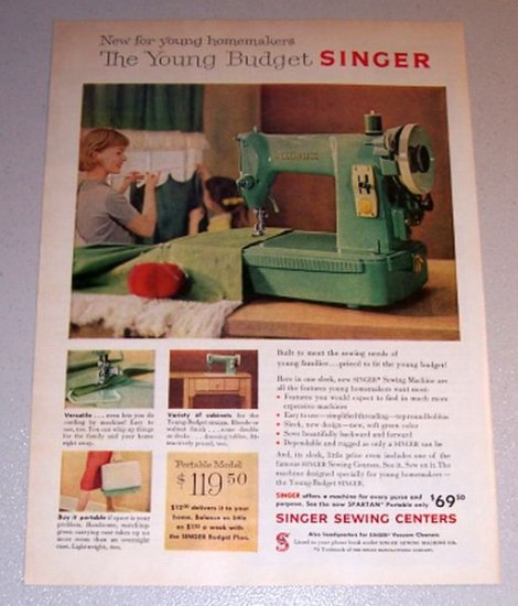 1959 Color Print Ad Singer Portable Model Sewing Machine