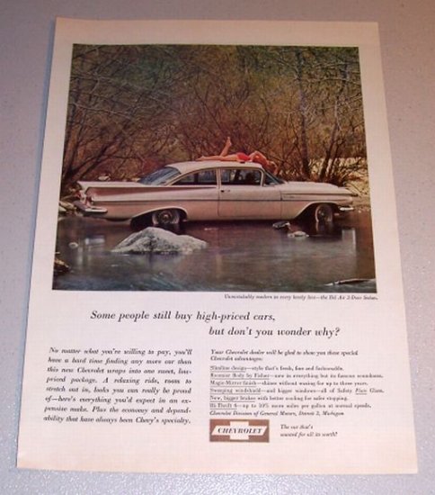 1959 Color Car Print Ad Chevrolet Bel Air 2 Door Sedan Automobile