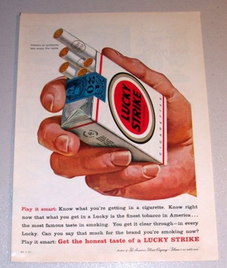 1959 Color Print Tobacco Ad Lucky Strike Cigarettes - Play It Smart