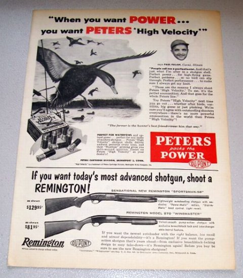 1956 Print Ad Peters Long Range 12ga Shotgun Shells Water Fowl Duck Hunting Art