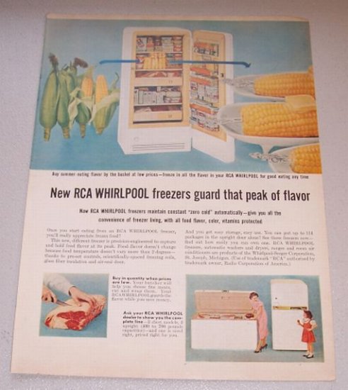 1956 Color Print Ad RCA Whirlpool Upright Freezer