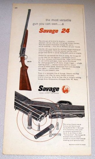 1956 Color Print Gun Ad Savage 24 All Purpose Firearm Gun