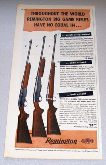 1956 Color Print Gun Ad Remington Big Game Rifles
