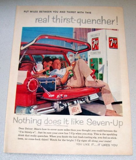 1958 Color Print Beverage Ad 7UP Soda Drink Machine