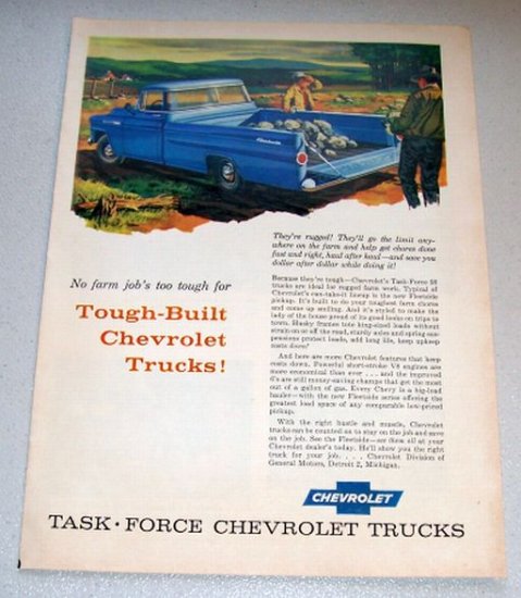 1958 Color Art Print Truck Ad Chevrolet Fleetside Pickup