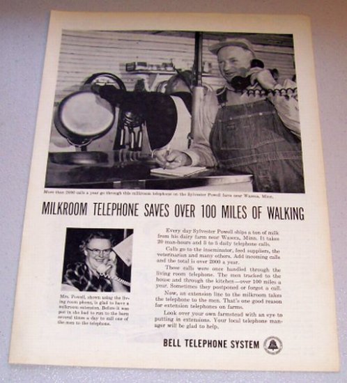 1958 Print Ad Bell Telephone System Milkroom Sylvester Powell Waseca Minn