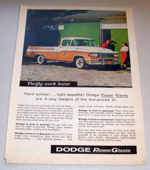 1958 Color Print Truck Ad Dodge 100 Pickup Hilltree Farm