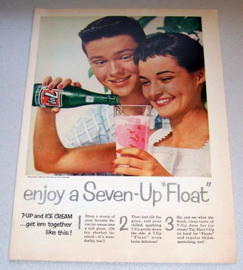 1958 Color Print Beverage Ad 7UP Soda Ice Cream Float