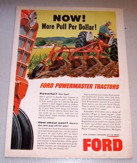 1958 Color Farm Print Ad Ford Powermaster Tractors