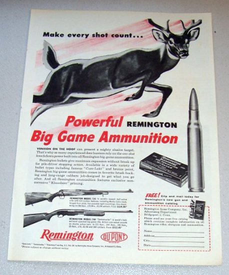 1958 Print Ad Kleanbore 280 Remington Hi-Speed Shell Cartridge Deer Animal Art