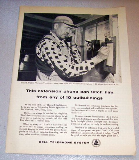 1958 Print Ad Bell Telephone System Poultryman Howard English Vineland New Jersey