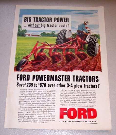 1958 Ford Powermaster Tractors Color Farm Art Print Ad