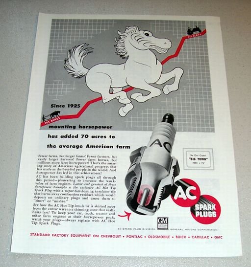 1955 Print Ad AC Hot Tip Spark Plugs Horse Animal Art