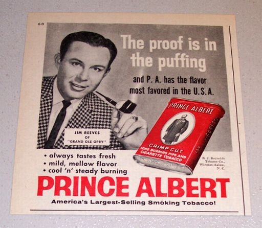 1960 Print Ad Prince Albert Pipe Tobacco Grand Ole Opry Celebrity Jim Reeves