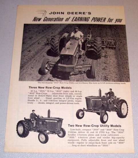 1961 Print Ad John Deere 2010 3010 Row Crop Utility Farm Tractors