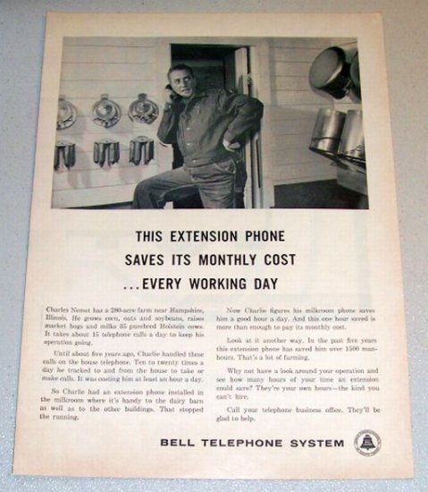 1961 Print Ad Bell Telephone System Charles Nemet Hampshire Illinois
