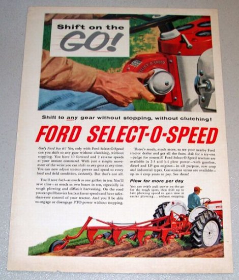 1961 Color Art Print Ad Ford Select-O-Speed Farm Tractor