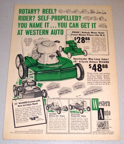 1961 Print Ad Western Auto Wizard 4 Cycle Deluxe Lawn Mower