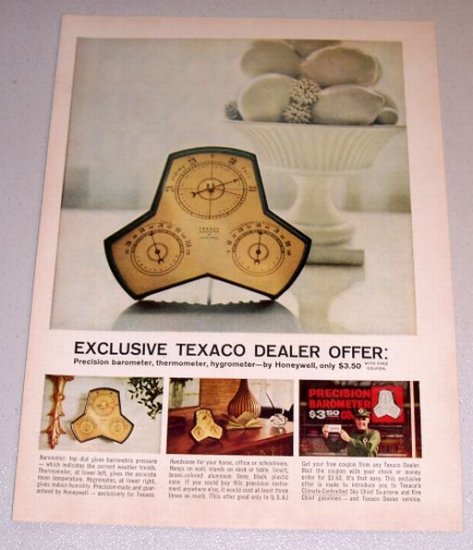 1961 Color Print Ad Texaco Dealer Honeywell Precision Barometer Offer