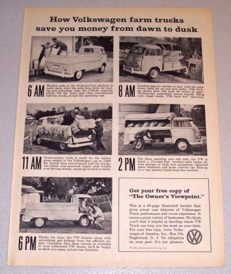 1961 Print Ad VW Volkswagen Farm Truck