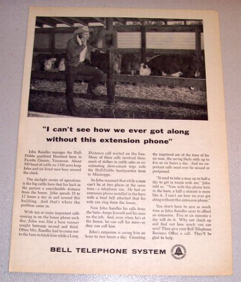1961 Print Ad Bell Telephone System John Randles Fayette County Tennessee