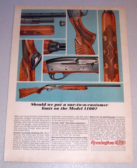 1964 Color Print Ad Remington Model 1100 Shotgun