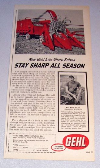 1962 Gehl All Chop Harvester Farm Implement Print Ad