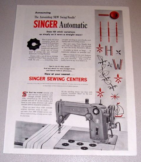 1954 Swing Needle Singer Automatic Sewing Machine Print Ad