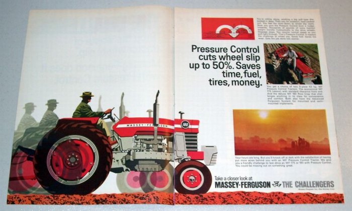 1968 Massey Ferguson 180 Farm Tractor Color Art 3 Page Color Print Ad