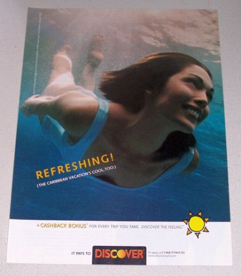 1998 Discover Card Woman Swimming Color Print Ad