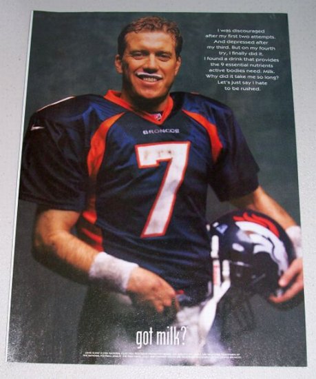 1998 GOT MILK Broncos Football Celebrity John Elway Color Print Ad