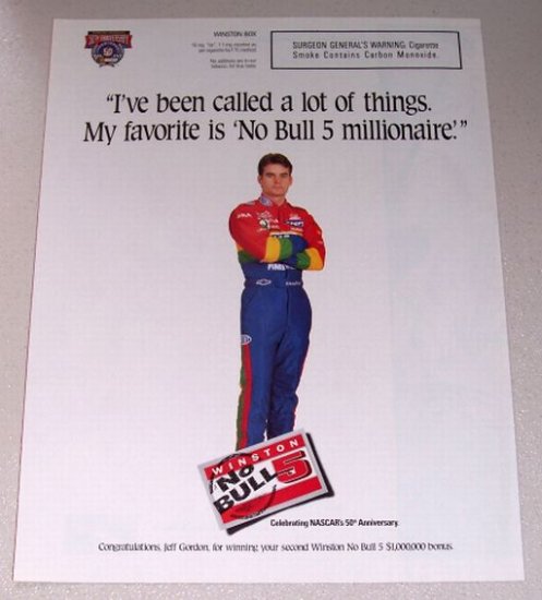 1998 Winston No Bull 5 NASCAR Celebrity JEFF GORDON 24 Color Print Ad