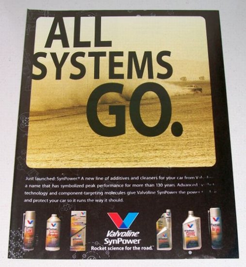 1998 Valvoline SynPower Products Color Print Ad