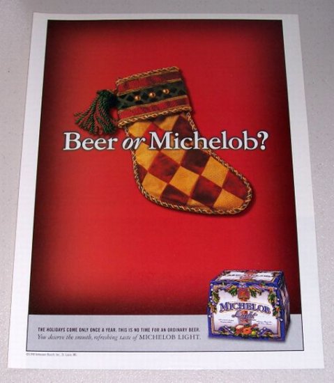 1998 Michelob Light Beer Christmas Theme Color Print Ad
