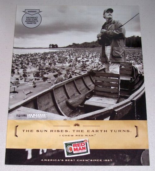 1998 RED MAN Pouch Tobacco Fishing Color Print Tobacco Ad