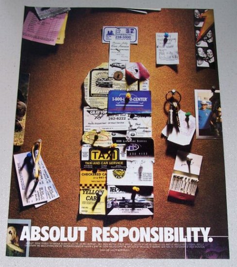 1998 Absolut Vodka Color Print Ad - Absolut Responsibility