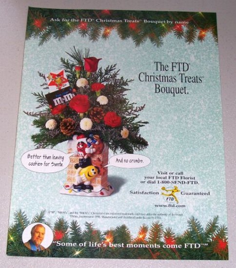 1998 FTD Florist M&M's Characters Bouquet Color Print Ad NFL Football Celebrity Merlin Olsen