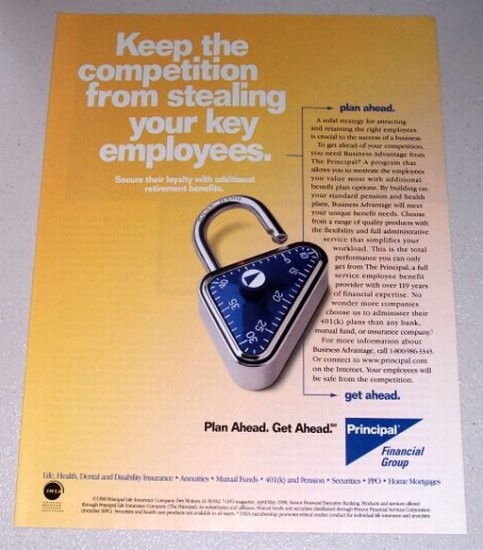 1998 Principal Financial Group Combination Lock Color Print Ad