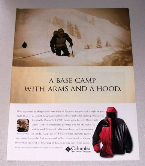 1998 Columbia Icefield Parka Sportswear Snow Skiing Color Print Ad